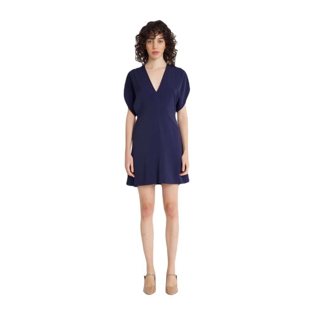 Luxely For Maggy London Women's Short Sleeve V-Neck Mini Dress, Evening Blue (Size 2)