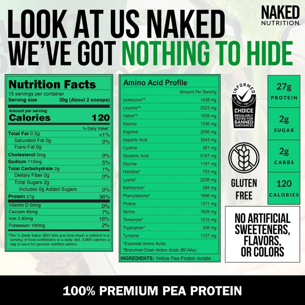 Naked Pea Pea Protein Isolate Powder, Unflavored, 15svgs