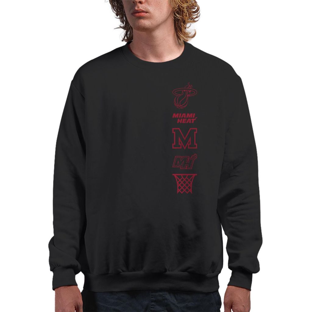 Junk Food NBA Unisex Stacked Logo Adult Pullover Fleece Crew Neck, Miami Heat - size 3XL