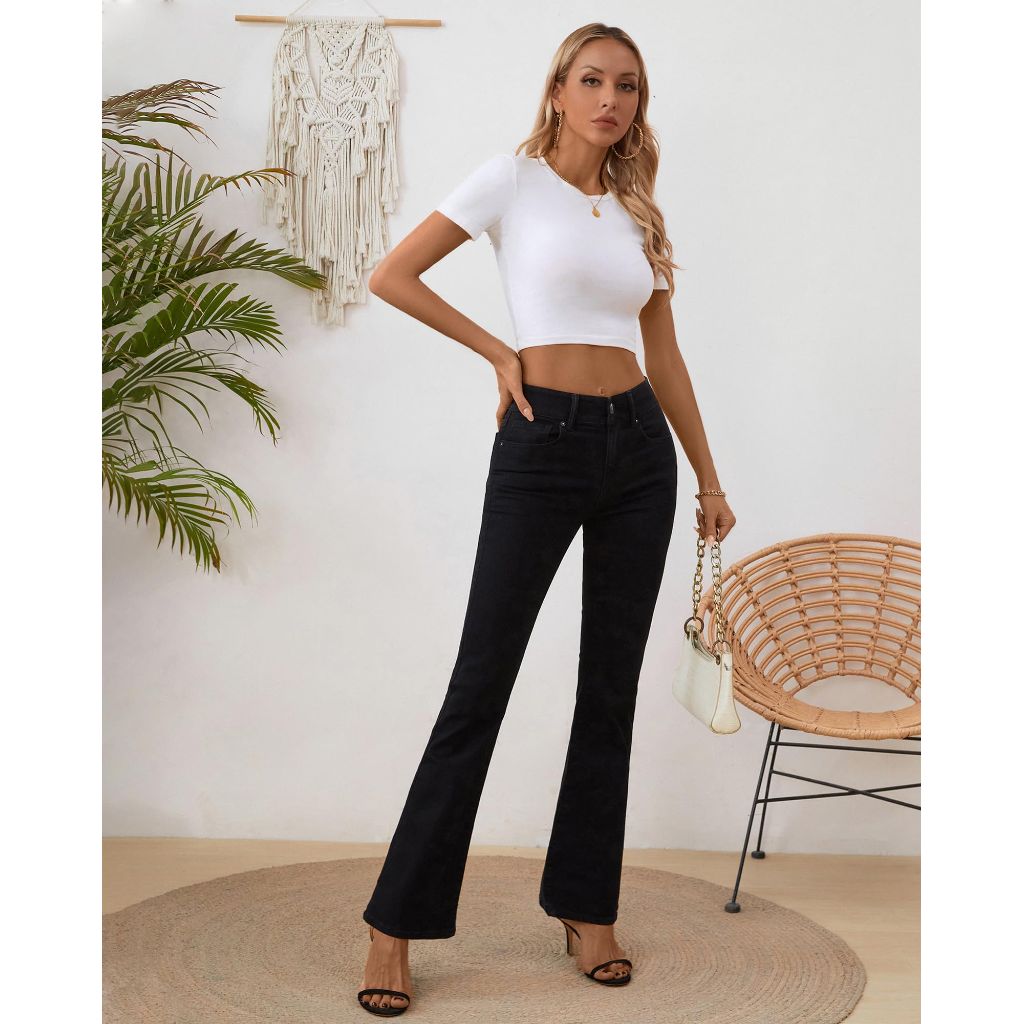 SZ 4R, OFLUCK Bell Bottom Jeans,  Stretchy High Waisted, Black