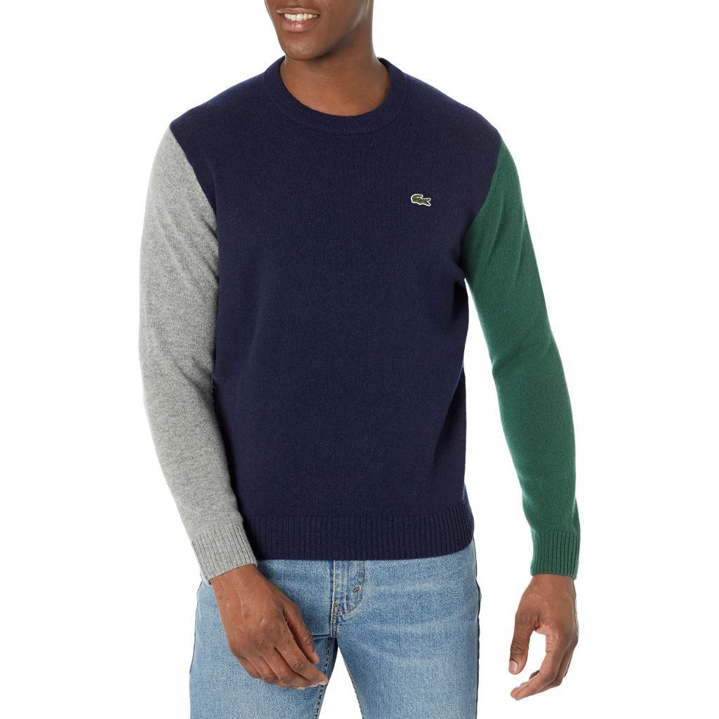 Lacoste Men's Regular fit Colorblock Sweater, Navy Blue/Grey, SZ XL