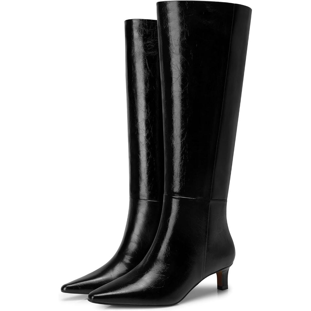 CELLENZ Women's Knee High Boots: 1.96 Inch Kitten Heel Pointed Toe Boot - Wide Calf Tall Boots for Women, 2025 Sexy Fashion Trendy Heel Boot for Work, Night out, Party