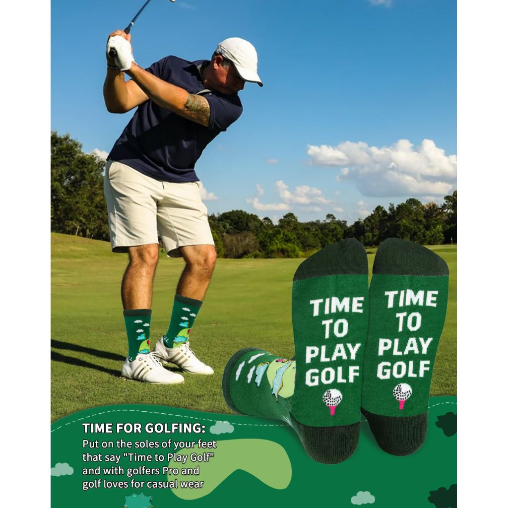 KOFULL Golf Gifts for Men, Fun Golf Socks for Men 2 Pairs, Size 7–9