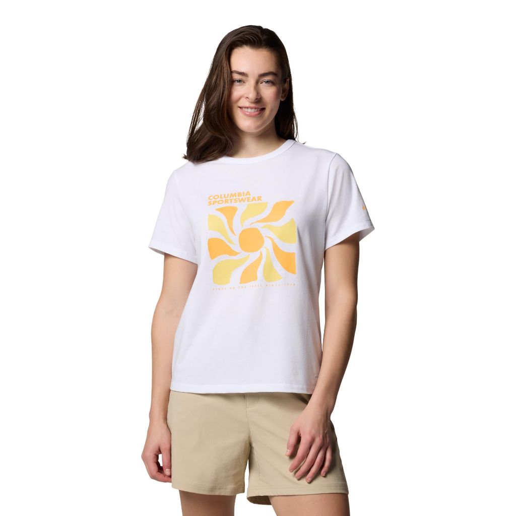 Columbia Women's Sun Trek Graphic Short Sleeve III, White/Wavy Rays, Large