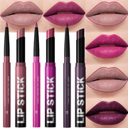 2-in-1 Lip Liner and Lipstick Combo Set - Purple (6pcs)