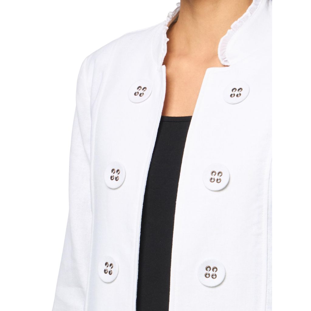 SZ PL, MULTIPLES Women's Petite Three Quarters Flounce Sleeves Stand Collar Double Button Lined Jacket, White