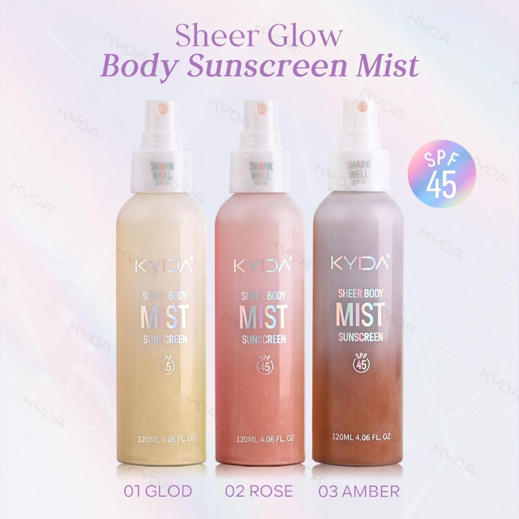 KYDA Sheer Body Sunscreen Mist, SPF 45, Radiant Glow Sunscreen Spray | 4.06 fl oz, AMBER
