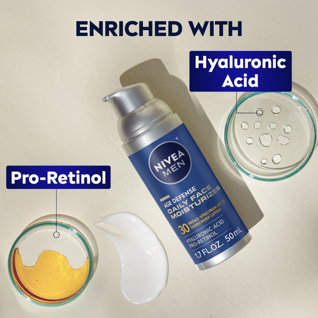 NIVEA MEN Age Defense Daily Face Moisturizer with Broad Spectrum SPF 30 Sunscreen, 1.7 Fl Oz Bottle