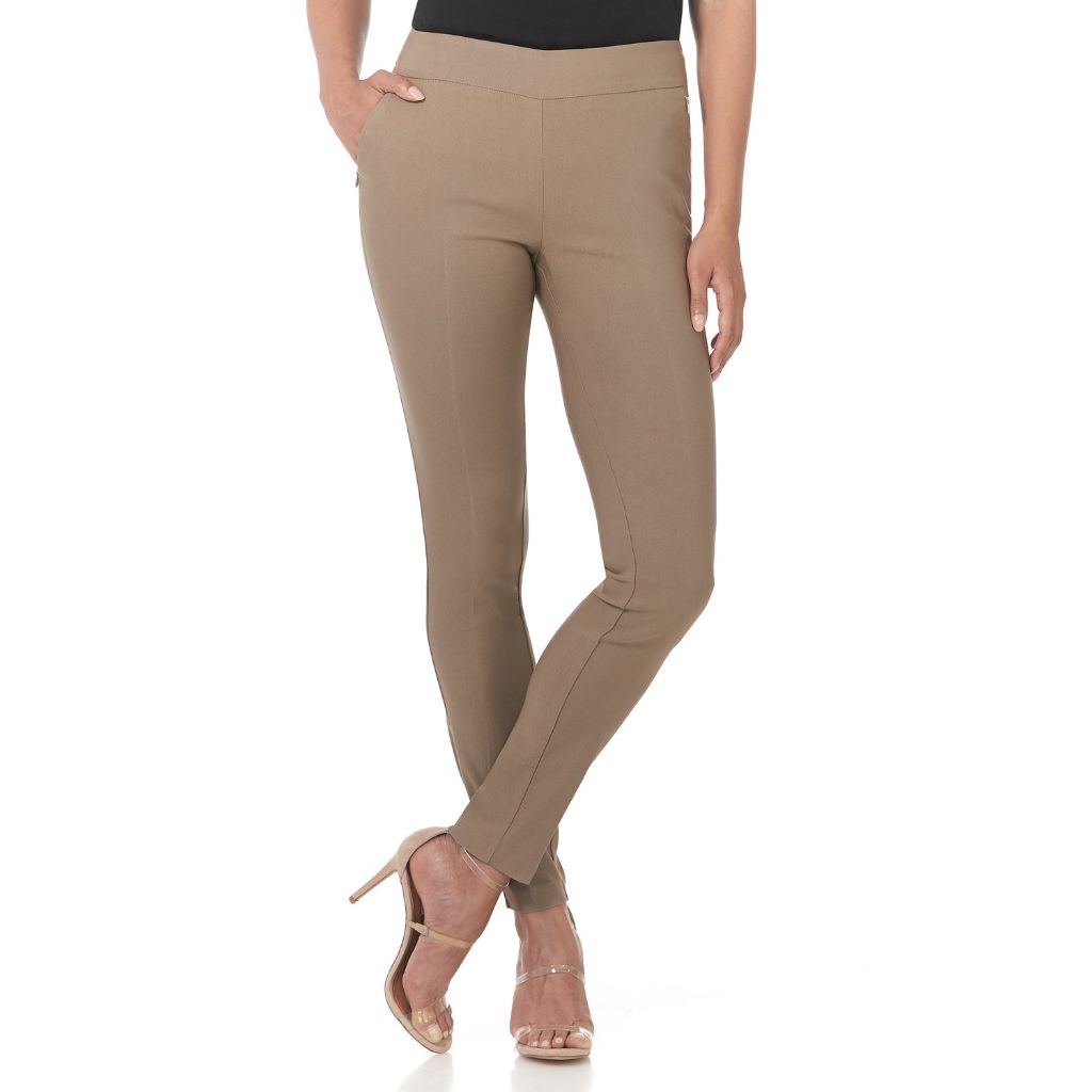 Rekucci Women’s Stretch Pull-On Skinny Work Pant – Tummy Control, Zip Pockets, Legging Fit – Office & Casual (16, Oatmeal)
