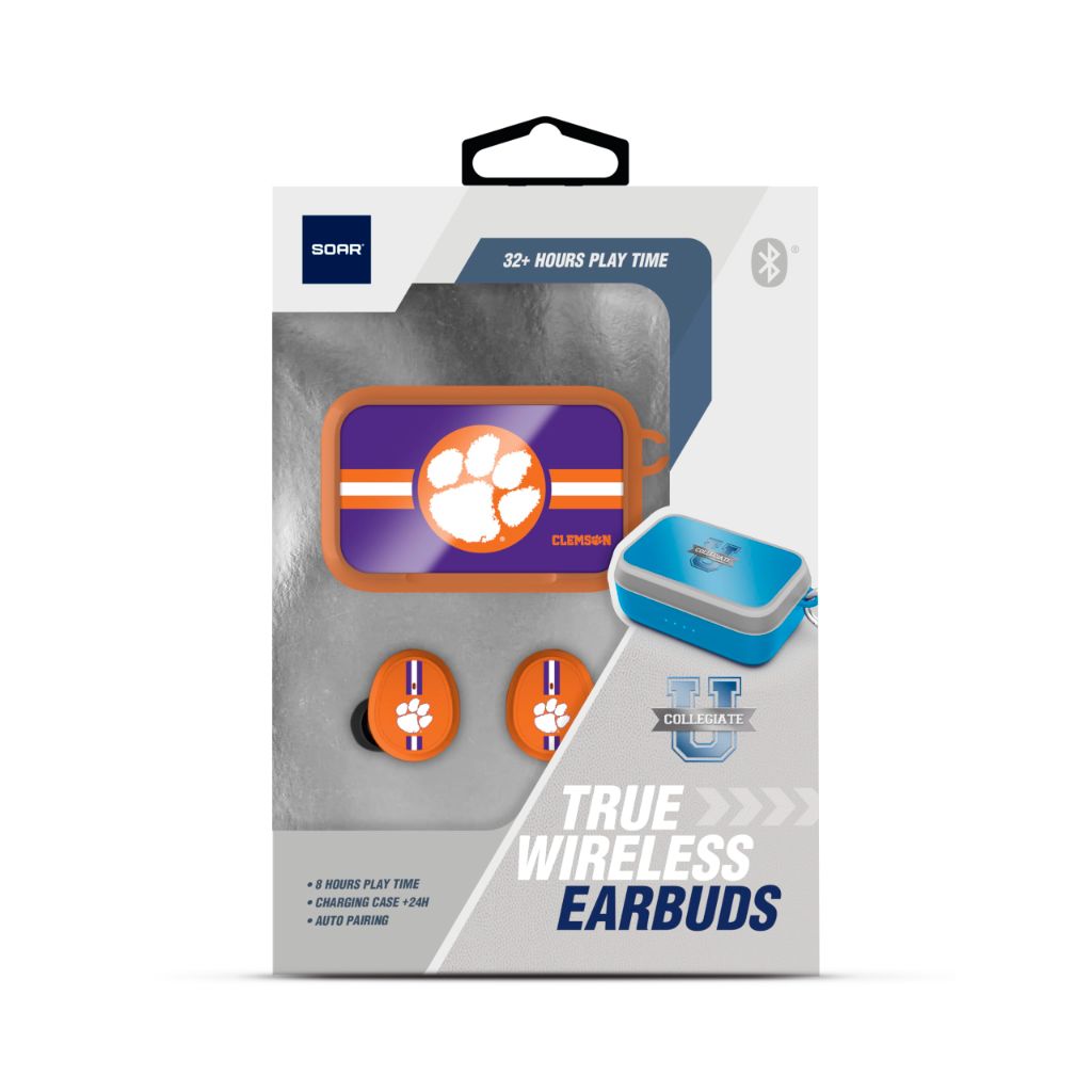 SOAR NCAA Wireless Sport Earbuds: Comfortable Fit & Convenient Charging, Clemson Tigers