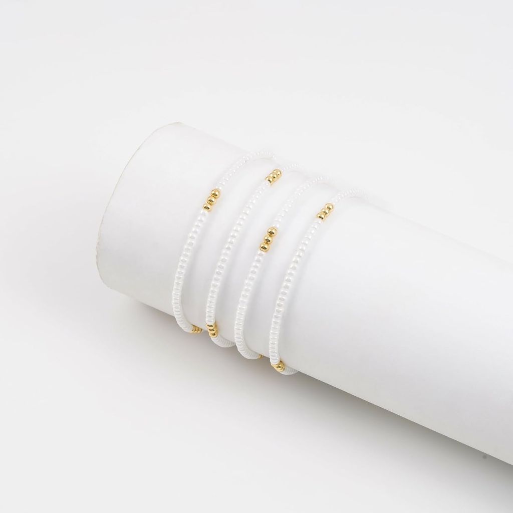Gold Plated Beaded Bracelets for Women Stackable Set