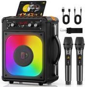 Karaoke Machine, Portable Bluetooth Speaker with 2 Microphones for Adults, PA System with Echo Adjustment, Support TWS/TF Card/USB/AUX/TVs Connected for Home Party