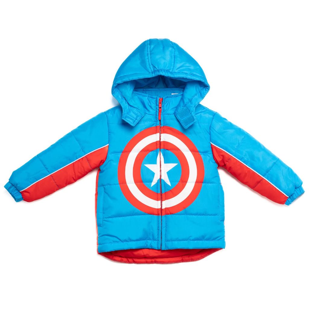 SZ 3T, Marvel Avengers Captain America Toddler Boys Zip Up Puffer Jacket Blue