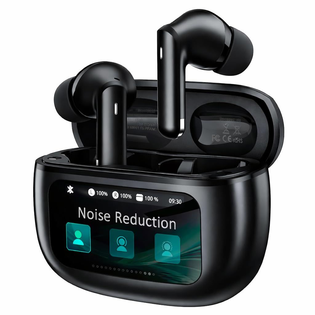 Wireless Earbuds with Touchscreen Smart Charging Case, Active Noise Cancelling, Bluetooth 6.0, IPX7, 40H Battery