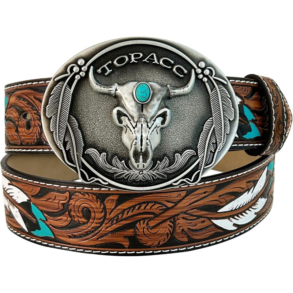 TOPACC Western Belts for Woman Men with Western Buckle Cowboy Cowgirl Country Belt for Jeans Pants