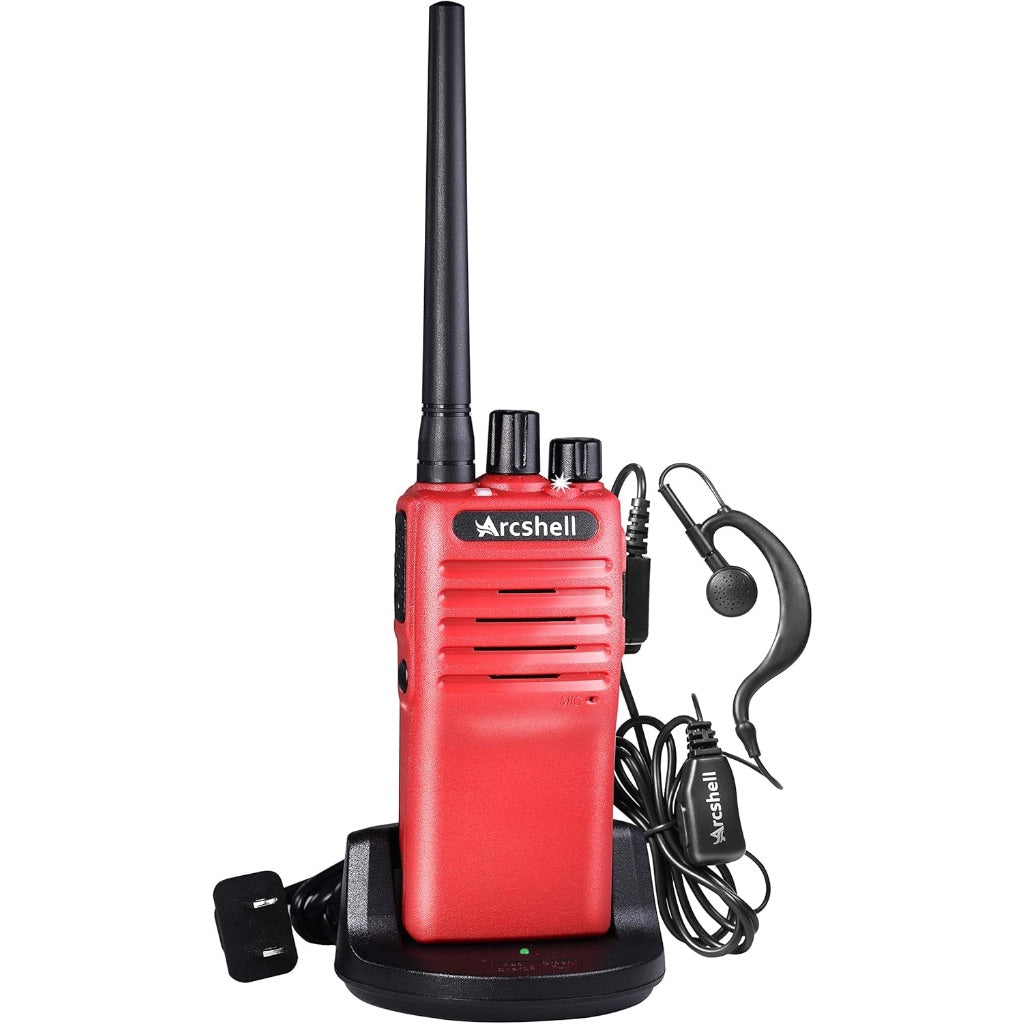 Arcshell AR-7 Rechargeable Long Range Two-Way Radios with Earpieces & Chargers - Red (Set of 4)