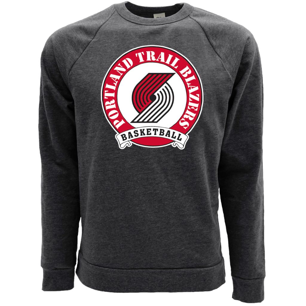 SZ 2XL, Blue 84- Portland Trail Blazers Tri-Blend Crewneck Sweatshirt | Black