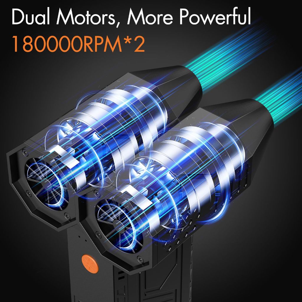 XJUGEZ Electric Air Duster,180000RPM Dual Air Outlet Compressed Air Duster Turbo Fan(10000mAh),Multipurpose Jet Fan,High-Speed Air Blower with 4 Gear,Electric Air Blower Duster with Assist Lighting