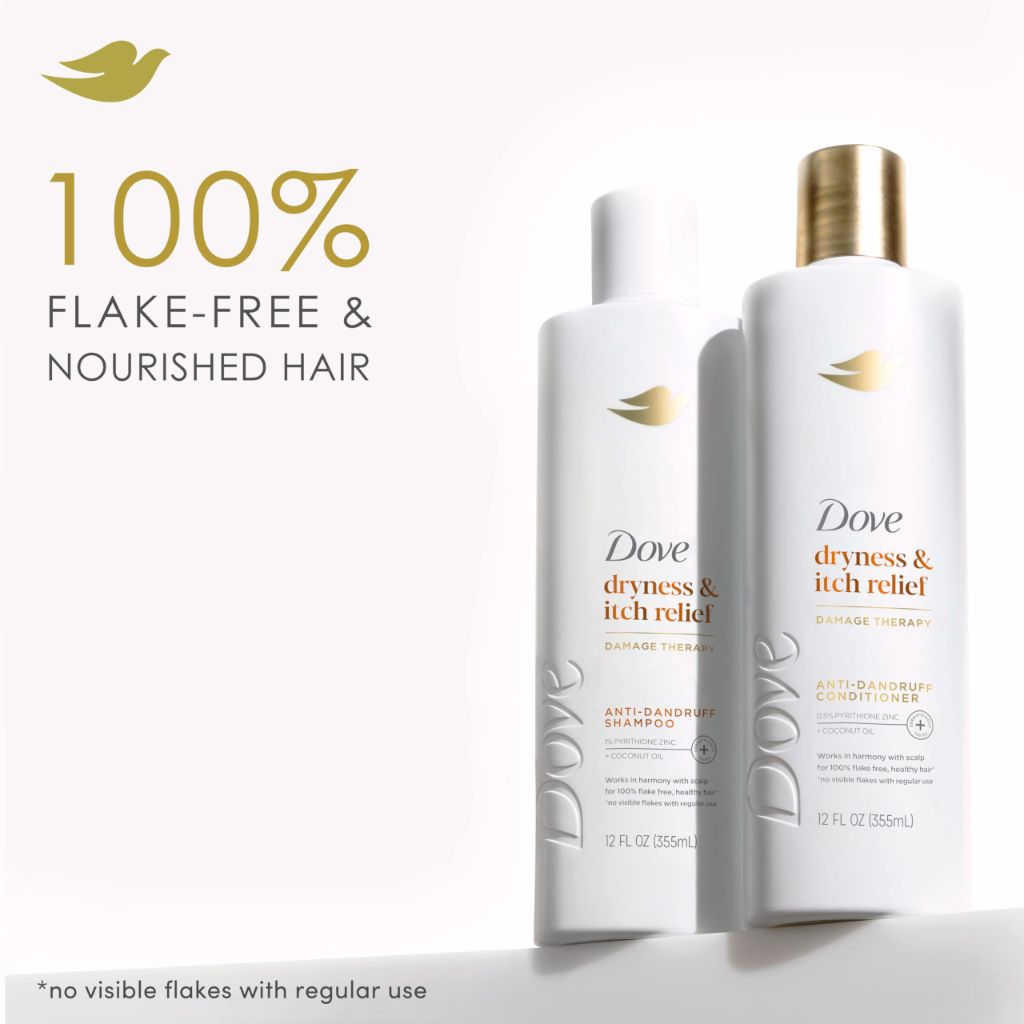 Dove Damage Therapy Derma Shampoo Dryness + Itch for Flaky Scalp with Pyrithione Zinc and Coconut Oil 12 Fl Oz