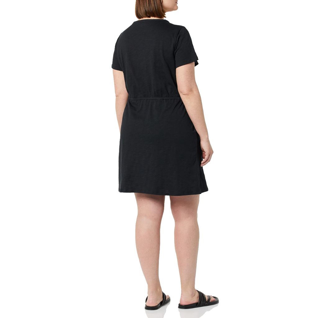 Amazon Essentials Women's Short Sleeve Elastic Waist Cotton Jersey Minidress, Black, Small