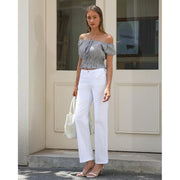 OFLUCK Women's Wide Leg Jeans Mid High Waisted Boyfriend Jeans Straight Leg Loose Fit Denim Pants