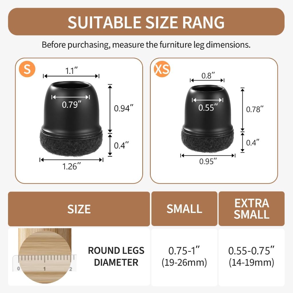 20PCS Black Chair Leg Protectors for Hardwood Floors, Silicone Chair Leg Floor Protectors for Chairs (Fit 0.55"-0.75")