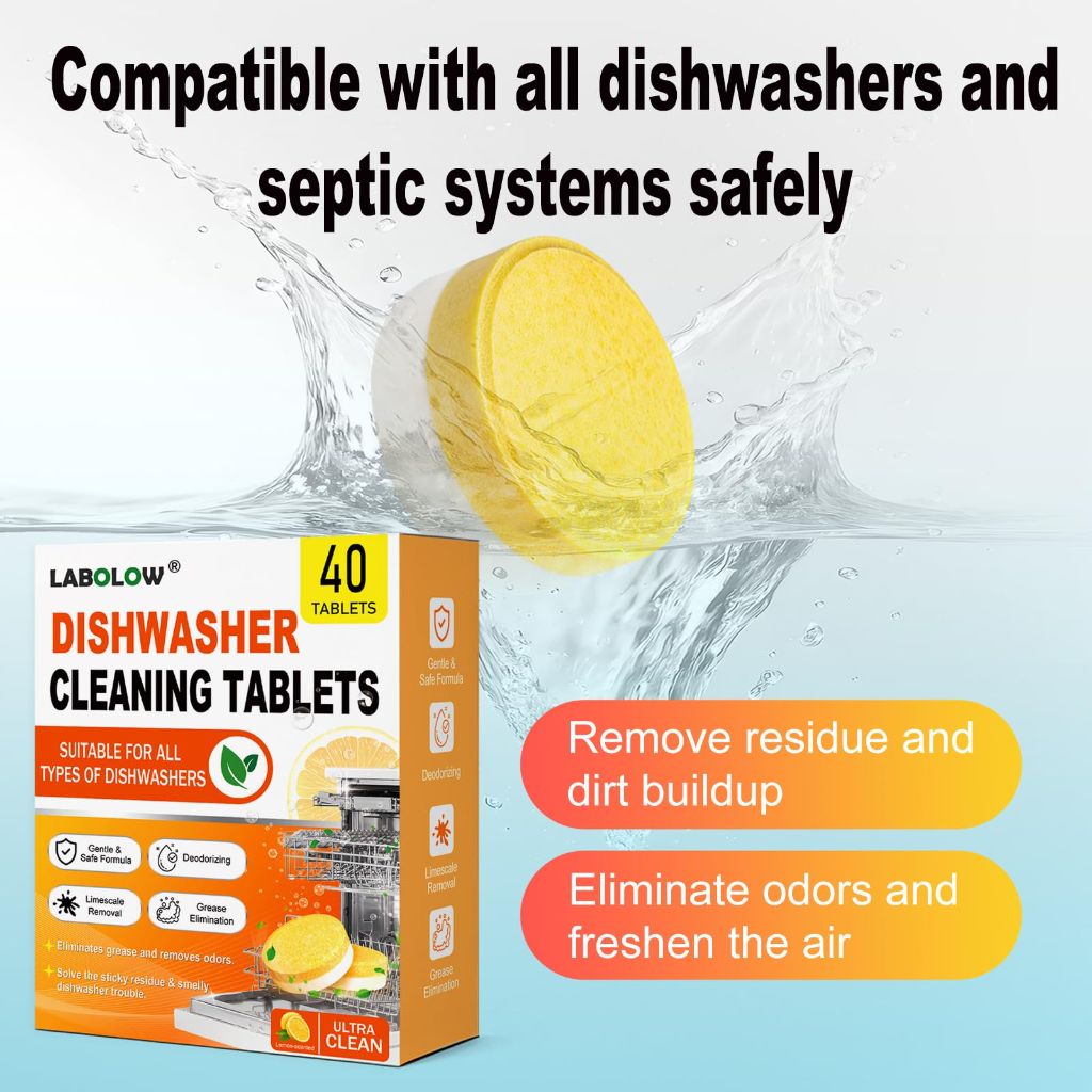 Dishwasher Cleaner And Deodorizer Tablets 40 Pack + Deep Cleaning Action, Fresh Scent, Eco-Friendly Formula