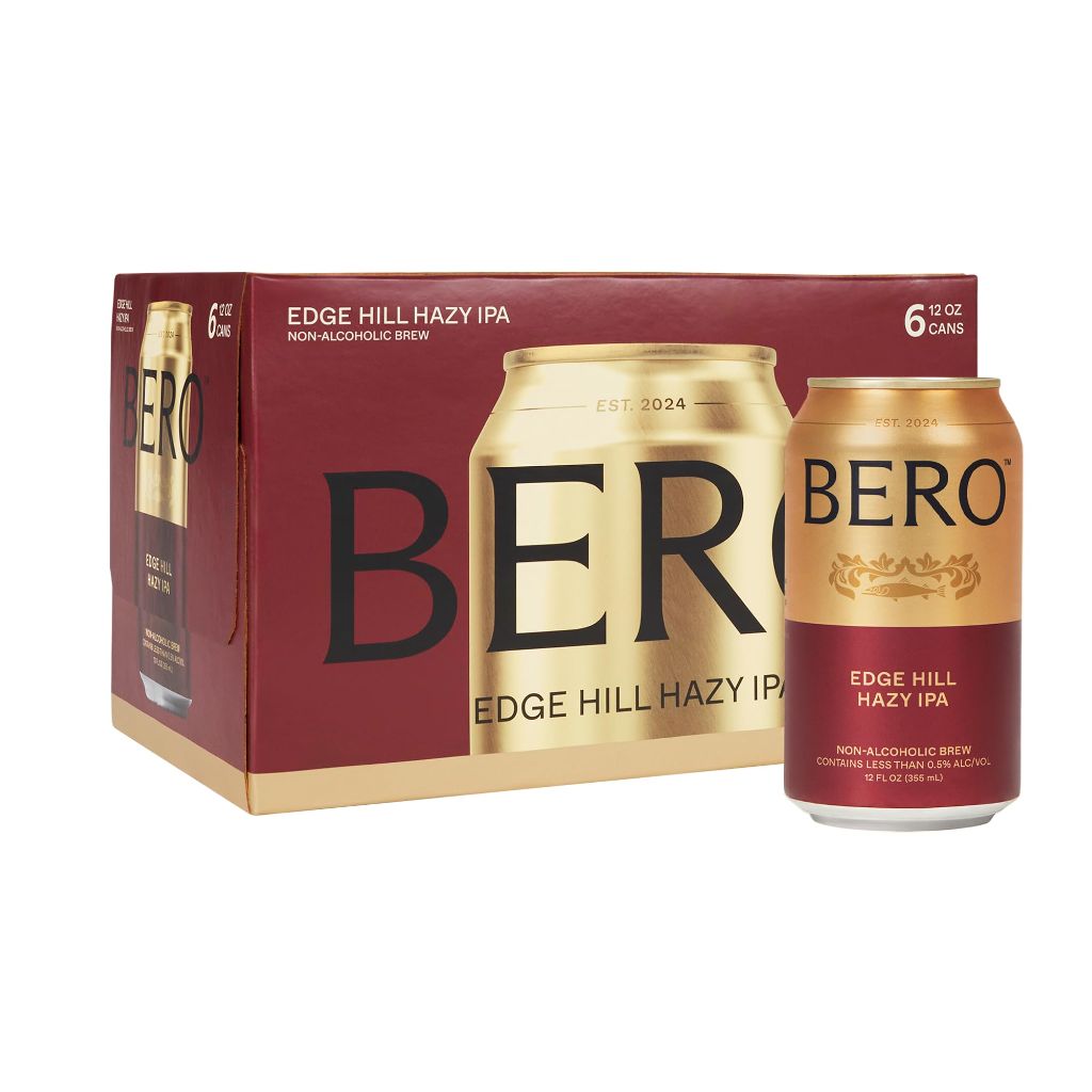 BERO Edge Hill Hazy IPA, Non-Alcoholic Craft Ale 6-Pack, Tropical & Juicy Hazy IPA