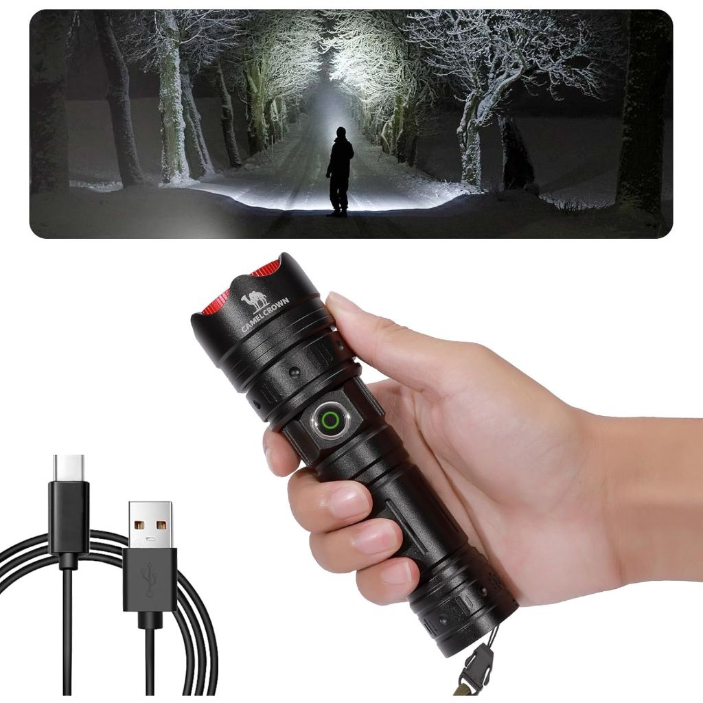 CAMEL CROWN Rechargeable Flashlights High Lumens 90000 Lumen LED Flashlights with 5 Modes IPX7 Waterproof Zoomable Tactical High Powered Flash Light for Home Outdoor
