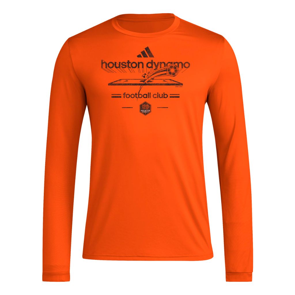 Adidas Men's Houston Dynamo Long Sleeve Soccer T-Shirt, Collegiate Orange/Houston Dynamo, Large