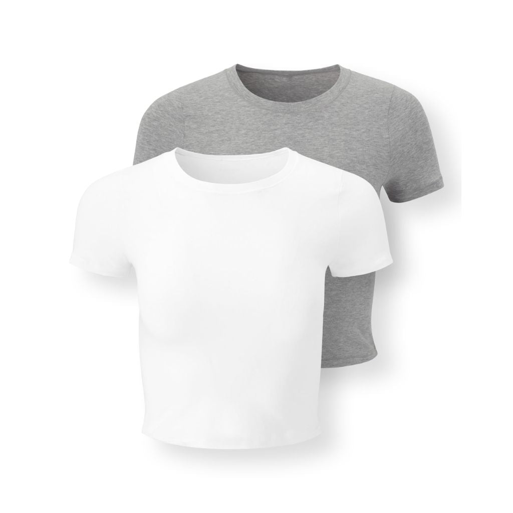 S XL, Florence by mills Women's Cotton Stretch Tee 2 Pack, Heather Grey/White