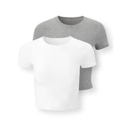 S XL, Florence by mills Women's Cotton Stretch Tee 2 Pack, Heather Grey/White