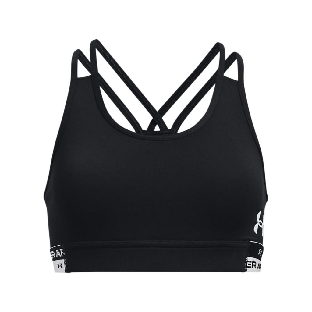 SZ M, Under Armour Girls' Armour Heat Gear Mid Impact Sports Bra, (002) Black / / White