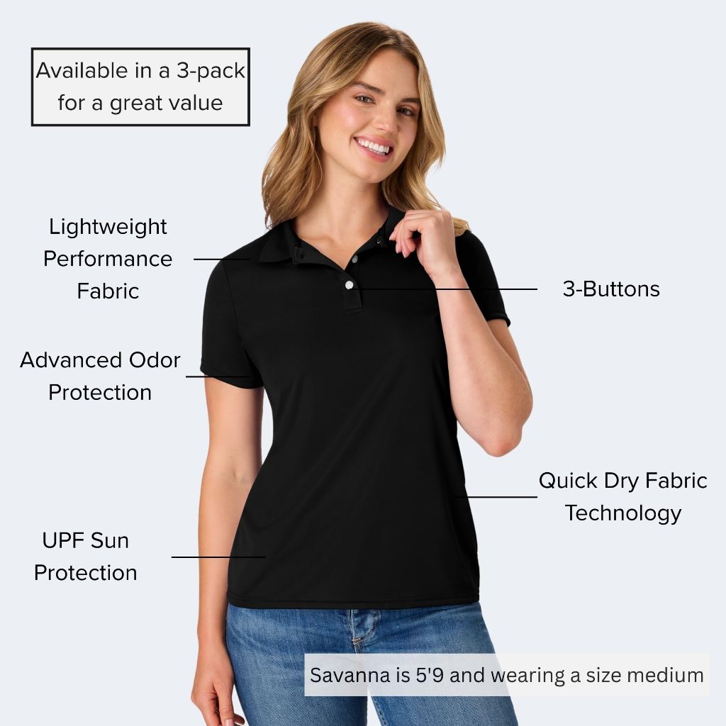Hanes Women's Sport Performance Polo, Moisture-Wicking Performance Polo Shirt, 40+ UPF Protection, 1 pack