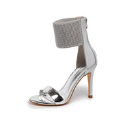 CARLKARIDA Women's High Heel Sandals Open Toe Ankle Tie Dressy Heeled Sandals for Prom, Party, Evening Events, 3.93 Inch Comfortable Thin Block Heels Silver