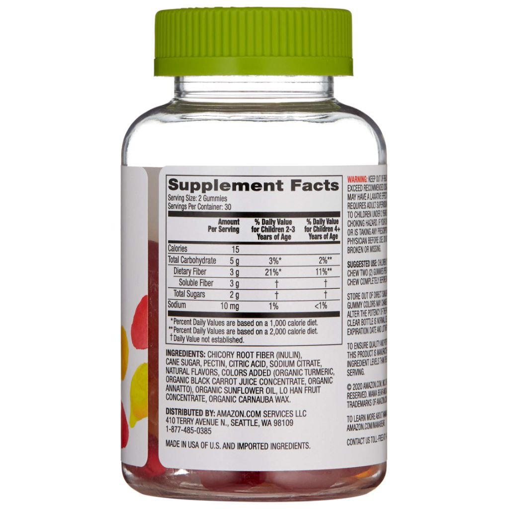 Amazon Brand - Mama Bear - Kids Fiber Gummies - Supports Digestive Health, Orange, 60 Count