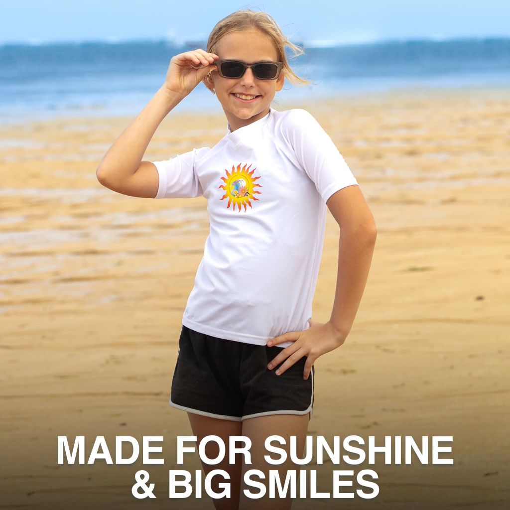 Kanu Surf Girls, Karlie Rash Guard UPF 50+ Sun Protection Short Sleeve Swim Shirt, Annie White, 12
