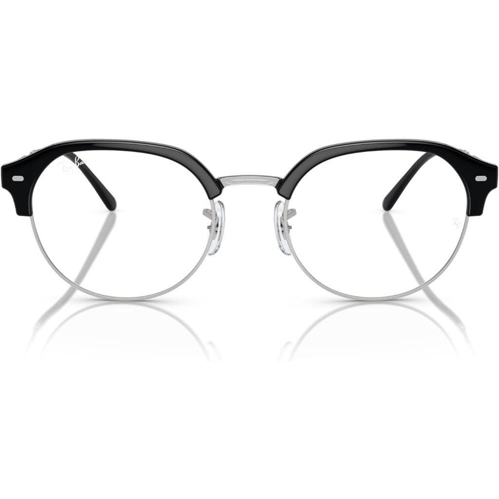 Ray-Ban Rx7229 Round Prescription Eyewear Frames 51mm - Black on Silver/Demo Lens