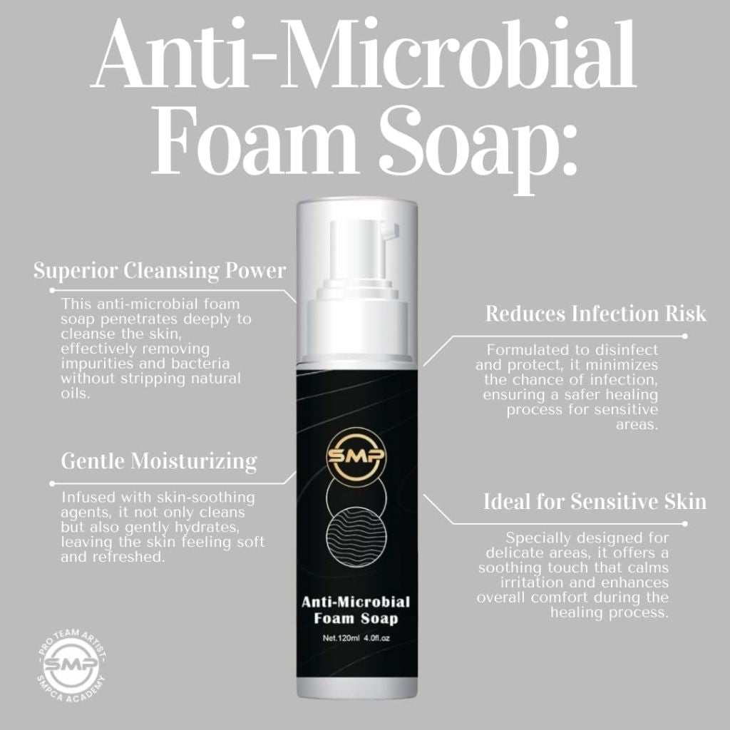 SMP Anti-Microbial Foam Soap, Scalp Micropigmentation, Anti Bacterial Foam Soap, Antimicrobial Soap, Foam Skin Cleanser for Scalp Treatment, an Essential Part of Pre and Post Care Routines in SMP