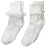 Jefferies Socks Big Girls' Ruffle and Ripple Edge Turn Cuff Socks, White - size Small (2pk)
