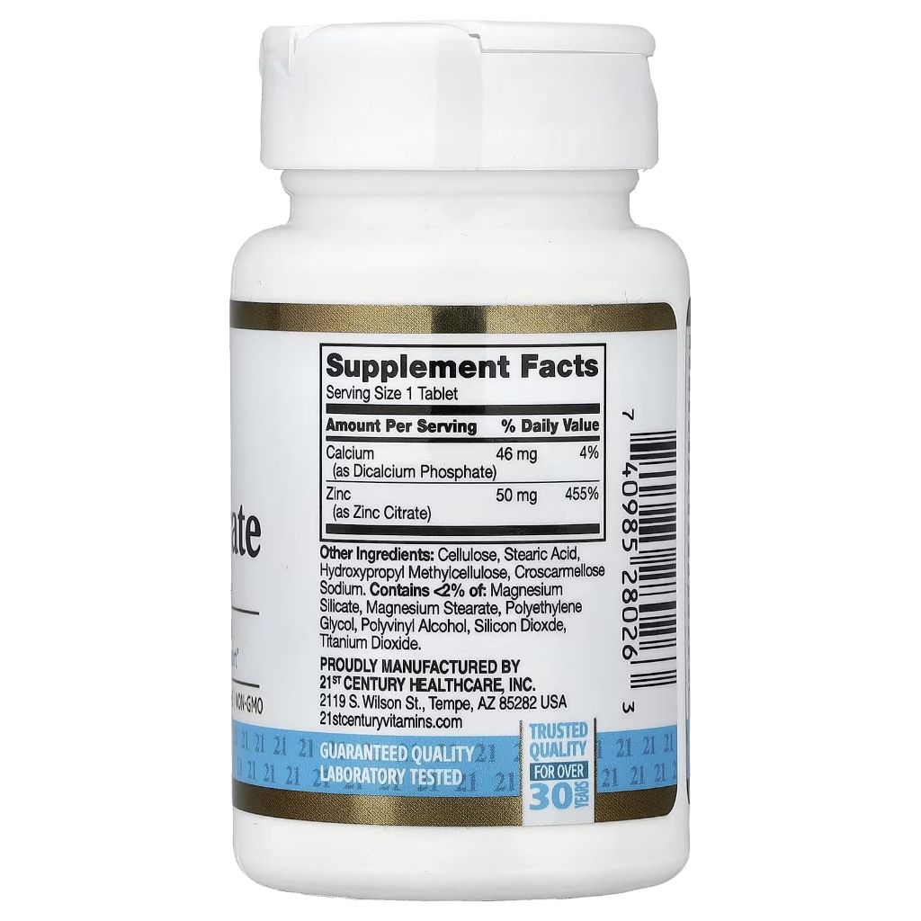 21st Century Healthcare Zinc Citrate Tablets 50mg, 60 Count