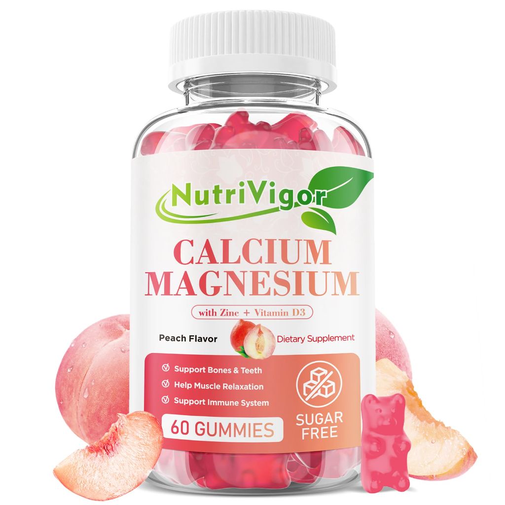 NutriVigor Calcium Gummies 600mg with Vitamin D3, Peach Flavor, 60 Count