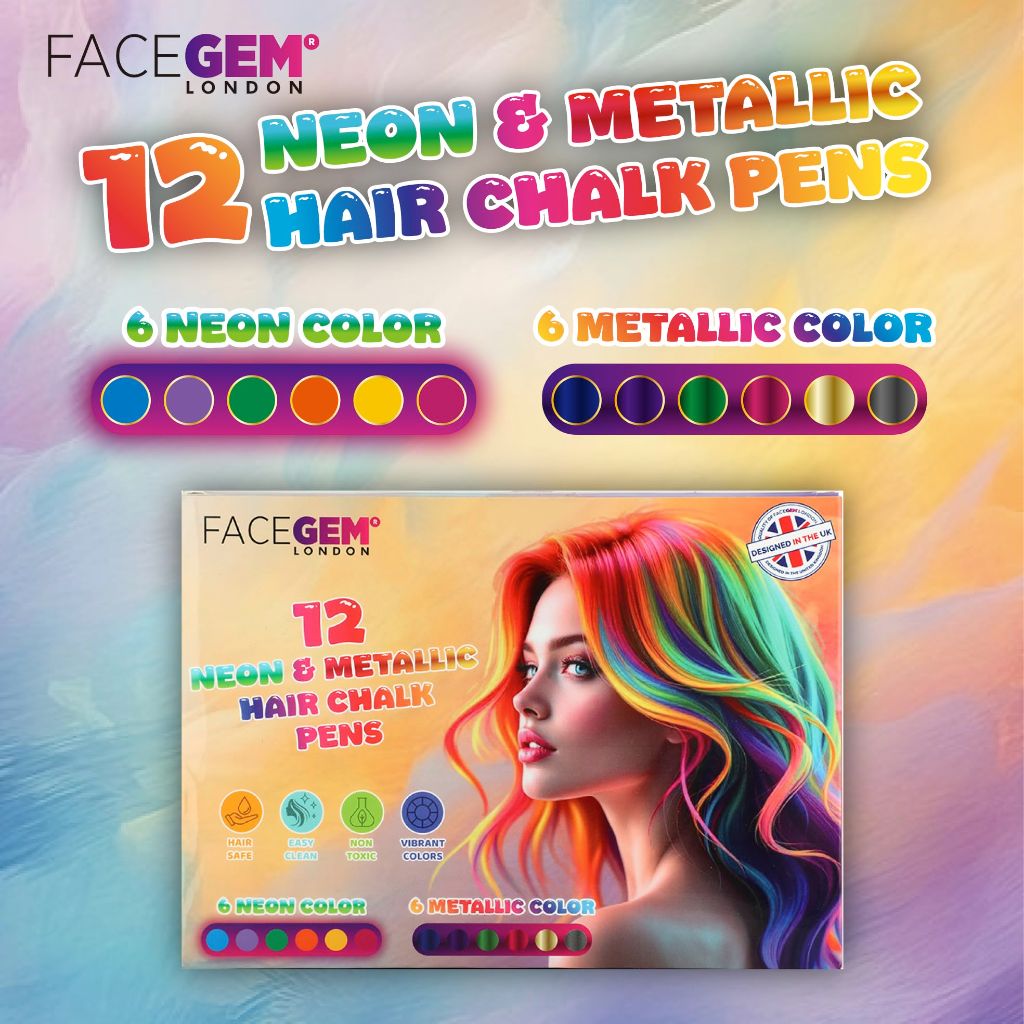 Neon & Metallic Hair Chalk Sticks (12 Colors)