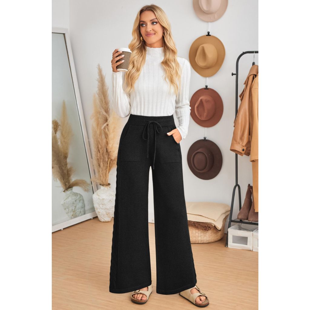 Arach&Cloz Women's Wide Leg Petite Sweatpants Loose, Black, Medium