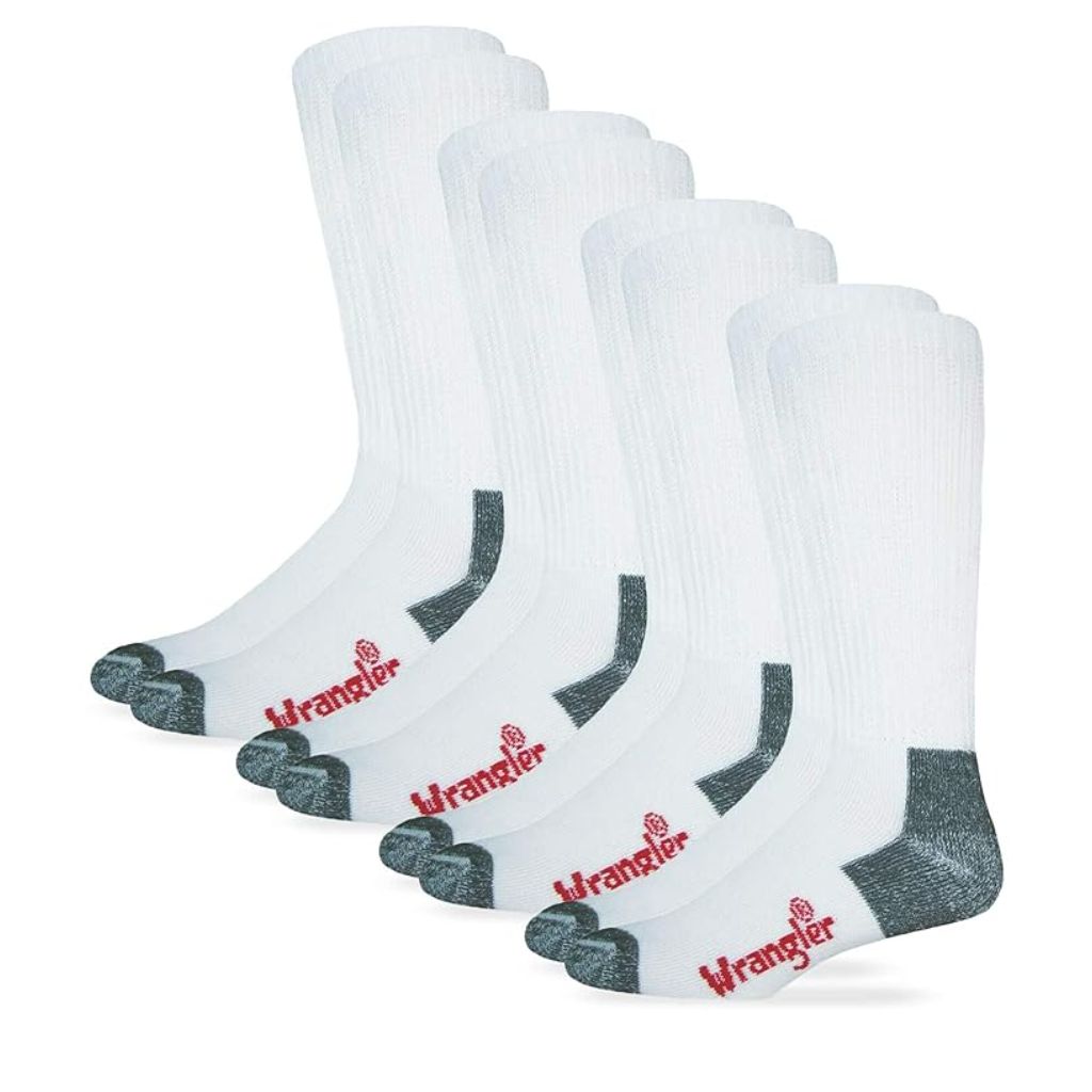 Wrangler Men's Riggs Non-Binding Boot Work Cushion Socks - White, Shoe Size 9-13 (4 Pair)