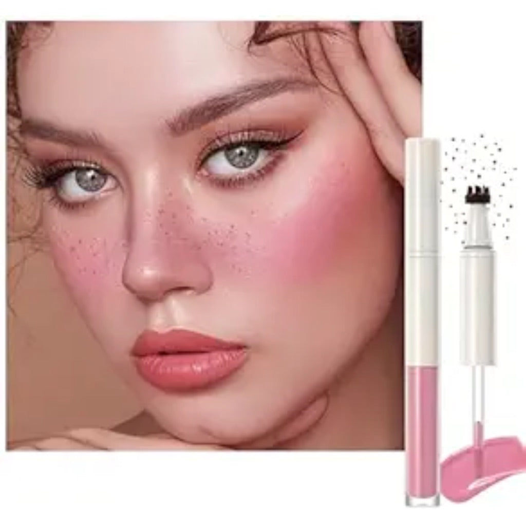 Freckle Blush Makeup Pen,Light Brown Freckle Stamp 2 in 1 Double-ended Waterproof Long Lasting Ultra-Blendable Quick Dry Pink Liquid Blush for Natural Face Makeup,Vegan & Cruelty -free