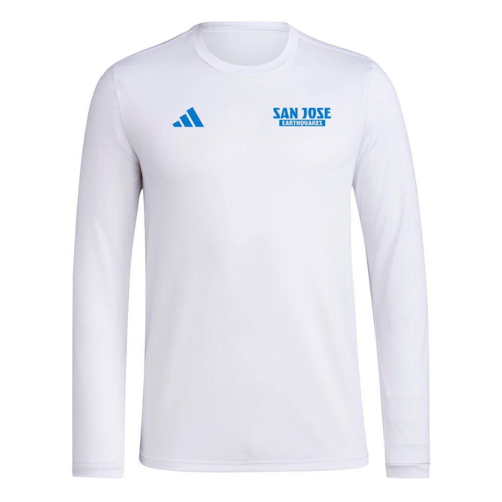 adidas Men's MLS Soccer Pre-Game Long-Sleeve T-Shirt - San Jose Earthquakes, White (Small)