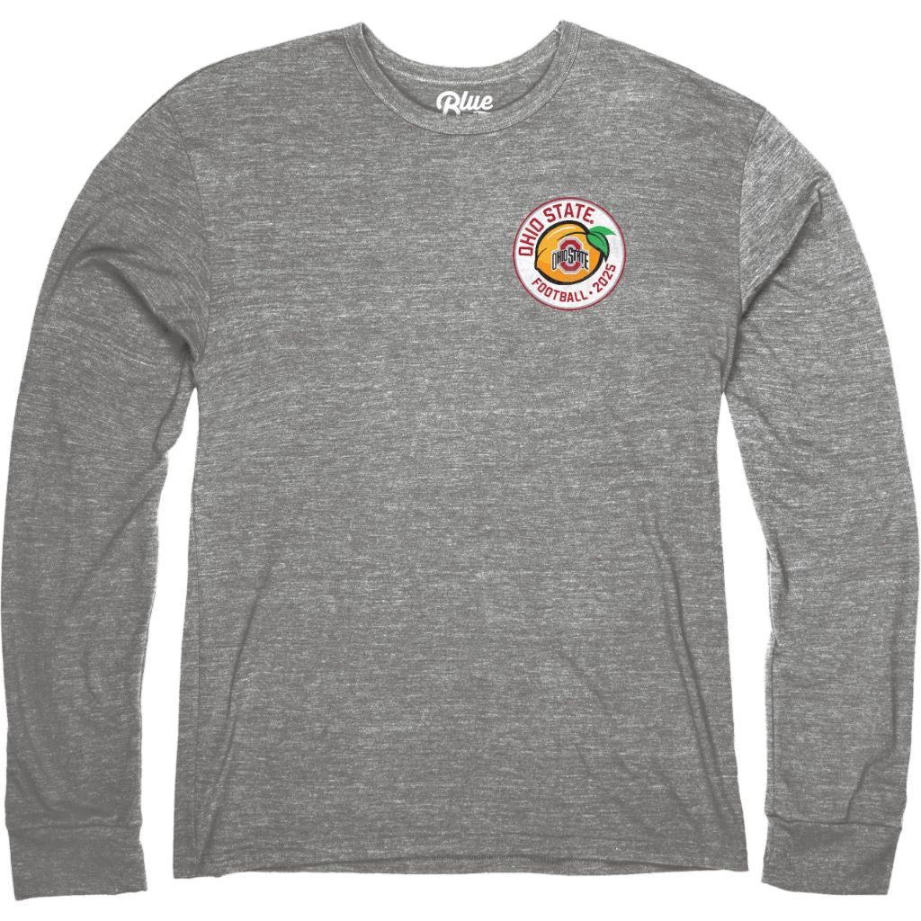 NCAA Officially Licensed Ohio State Buckeyes National Champs 2024 Triblend Long Sleeve T-Shirt Front/Back Gray, Small