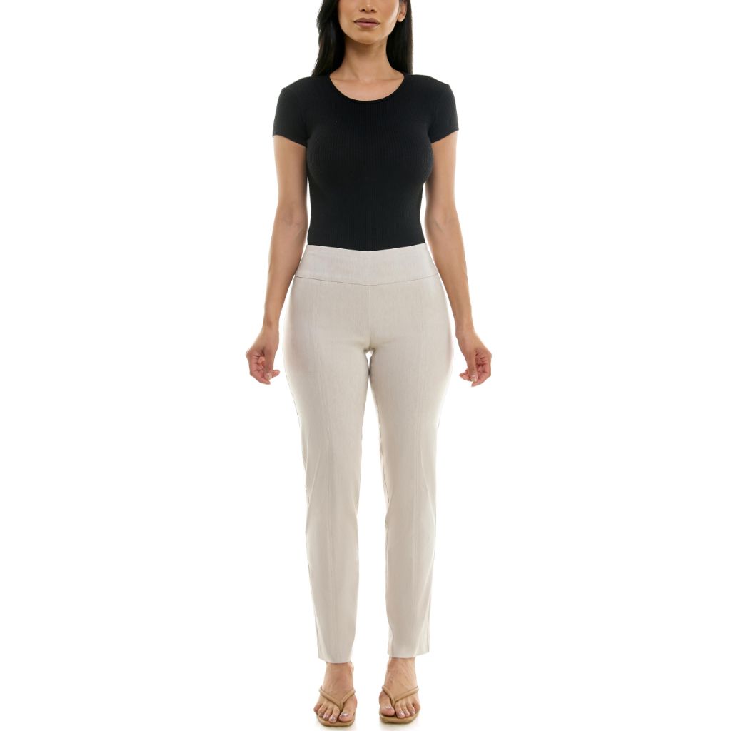 Zac & Rachel Women's Slim Leg Pull-On Pant, Heathered Cream, SZ 20W