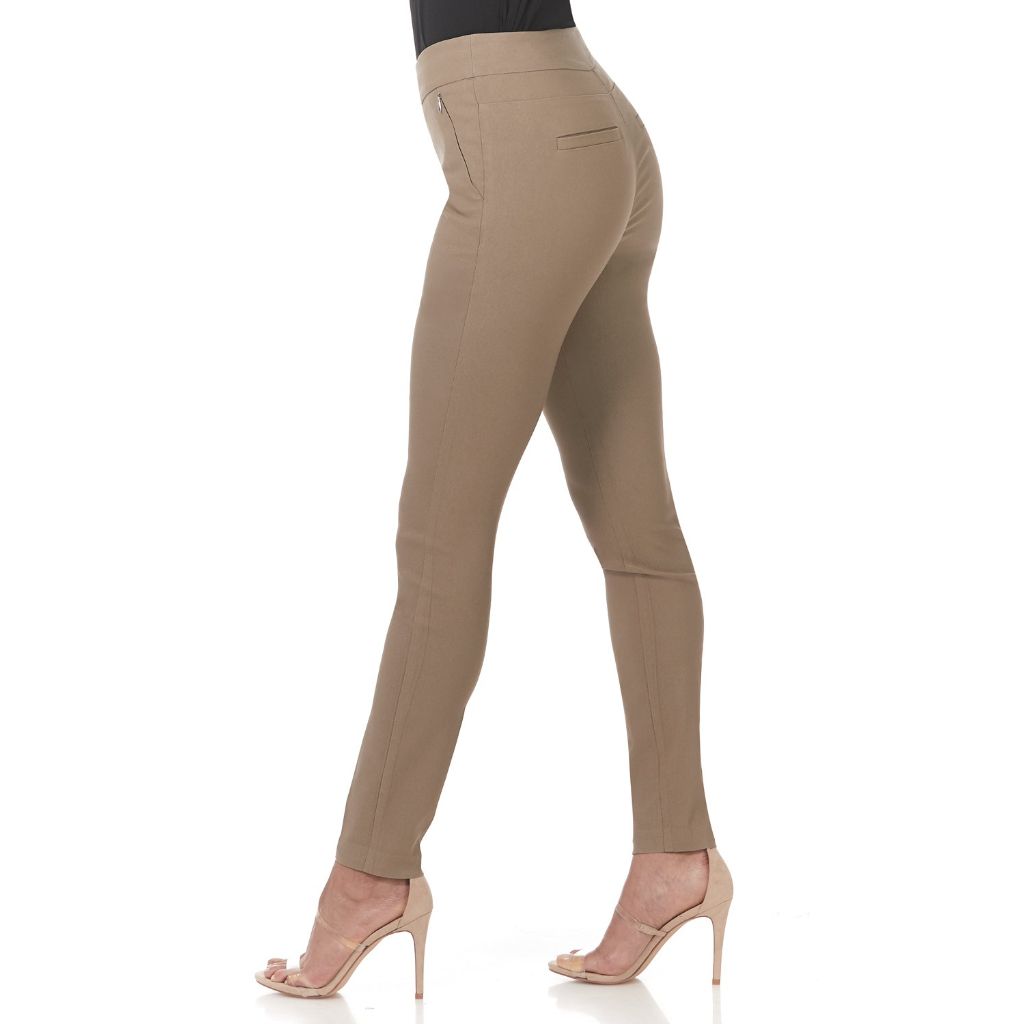 Rekucci Women’s Stretch Pull-On Skinny Work Pant – Tummy Control, Zip Pockets, Legging Fit – Office & Casual (16, Oatmeal)